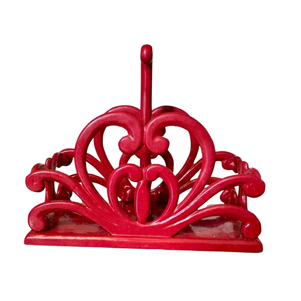 Red Heart Cast Iron Salt & Pepper Shaker Caddy Holder Farmhouse Kitchen Decor